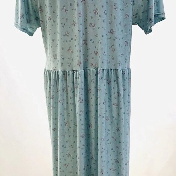 FOXCLUB Women Short Sleeve Pullover Casual Blue Floral Print Long Dress Medium - Picture 5 of 11